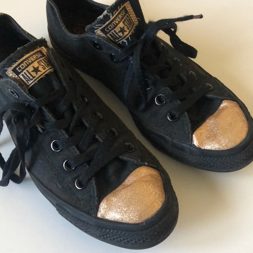 UNIQUE Black & Gold Converse Shoes